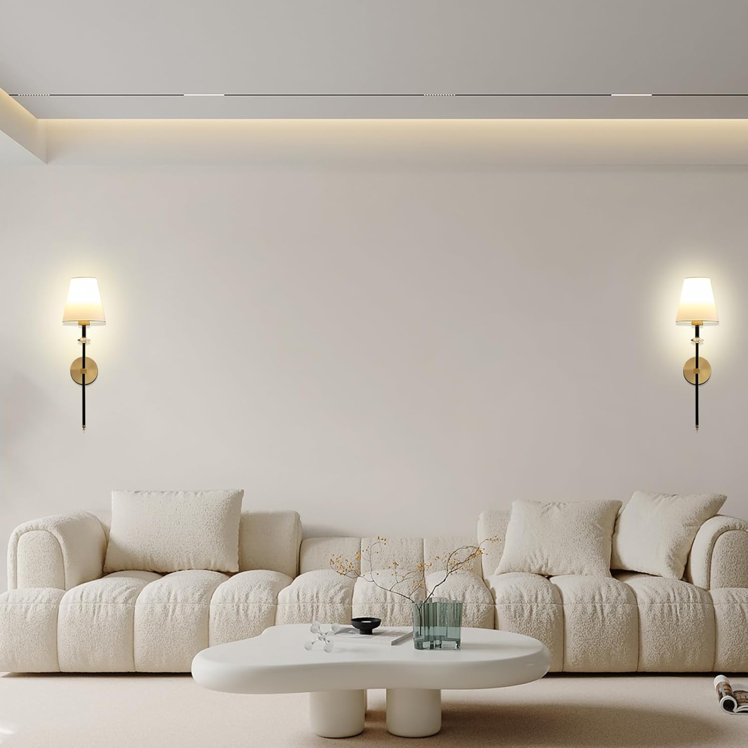 Battery Operated Wall Sconces Set of 2, Cordless Wall Lights with Rechargeable Bulbs and Remote, 15 Lighting Colors and Dimmable, Battery Powered Wall Lights for Bedroom Living Room, Gold