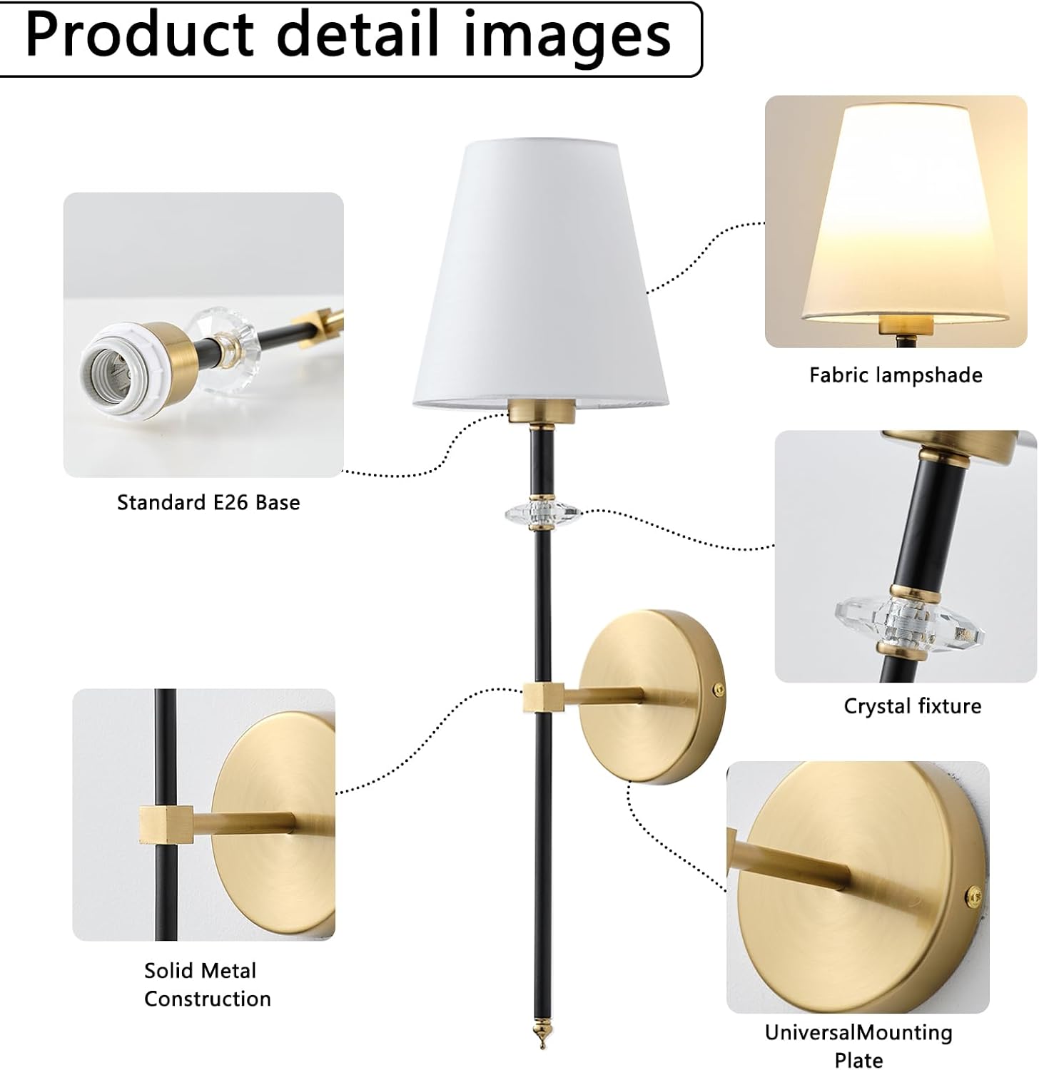 Battery Operated Wall Sconces Set of 2, Cordless Wall Lights with Rechargeable Bulbs and Remote, 15 Lighting Colors and Dimmable, Battery Powered Wall Lights for Bedroom Living Room, Gold